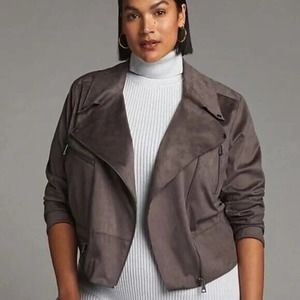 Hutch Anthropologie Faux Suede Moto Jacket Zippers Sz 2X In Grey